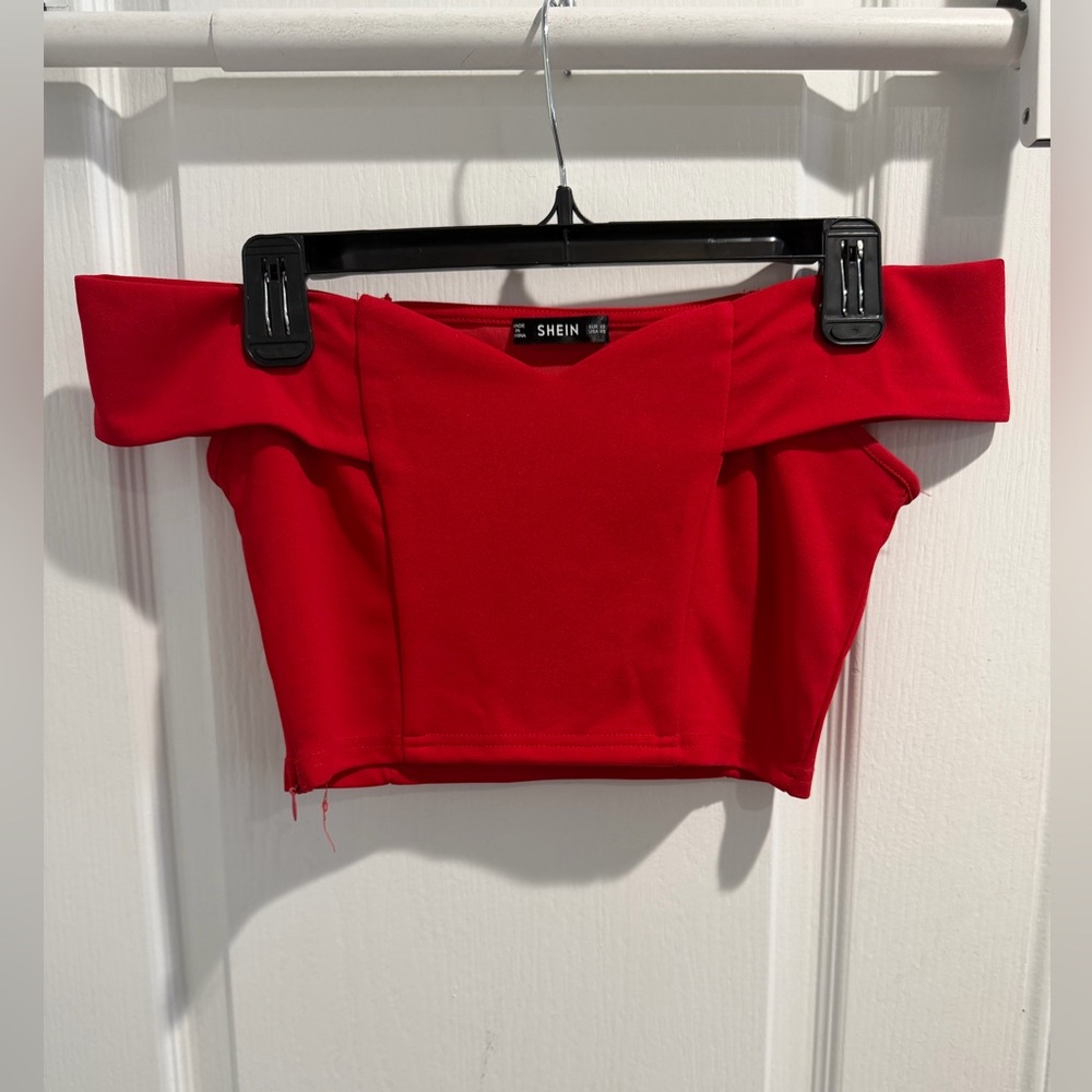 SHEIN Bold Red Off-Shoulder Crop Top